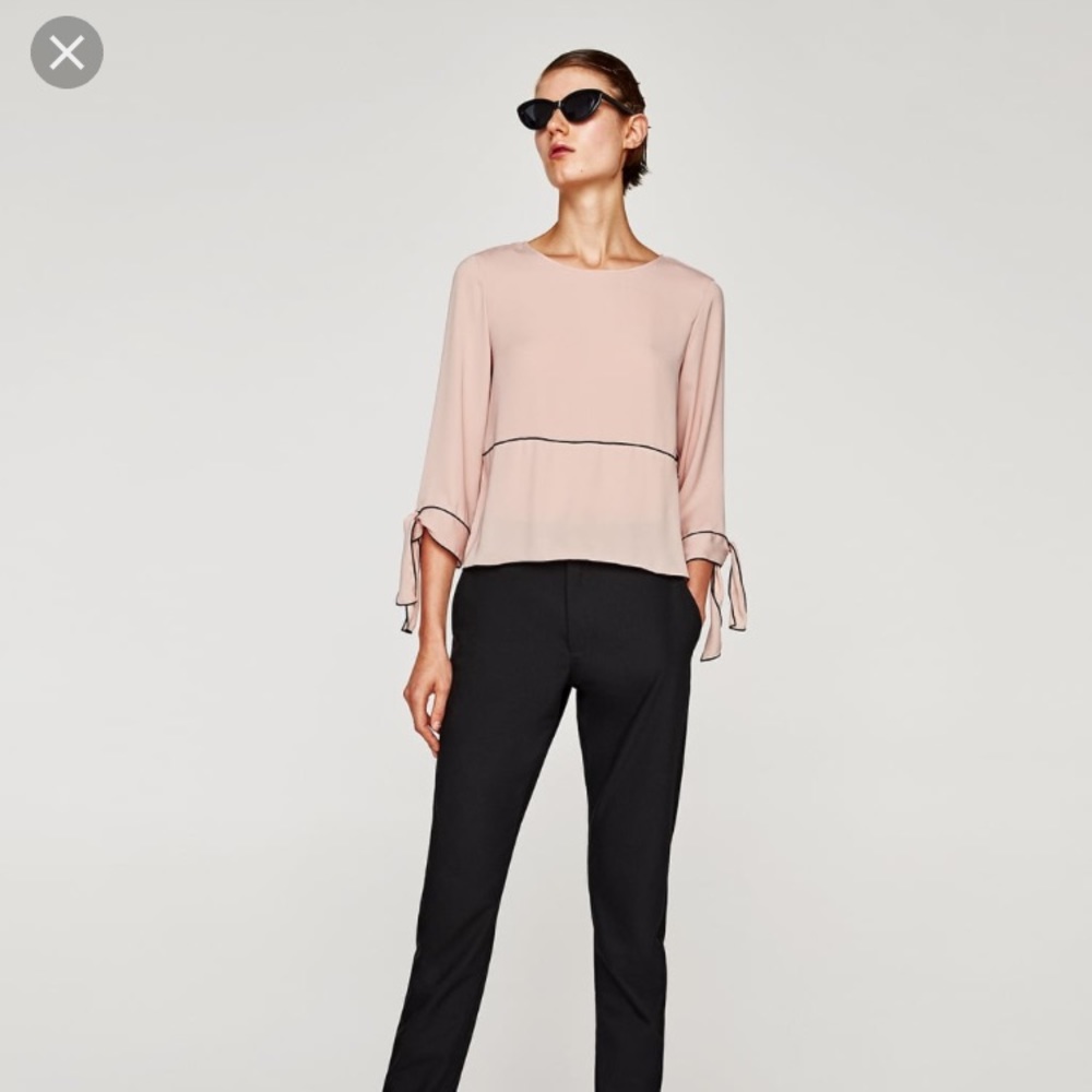 Zara Pink Blouse with Black piping New with Tags - Picture 2 of 3